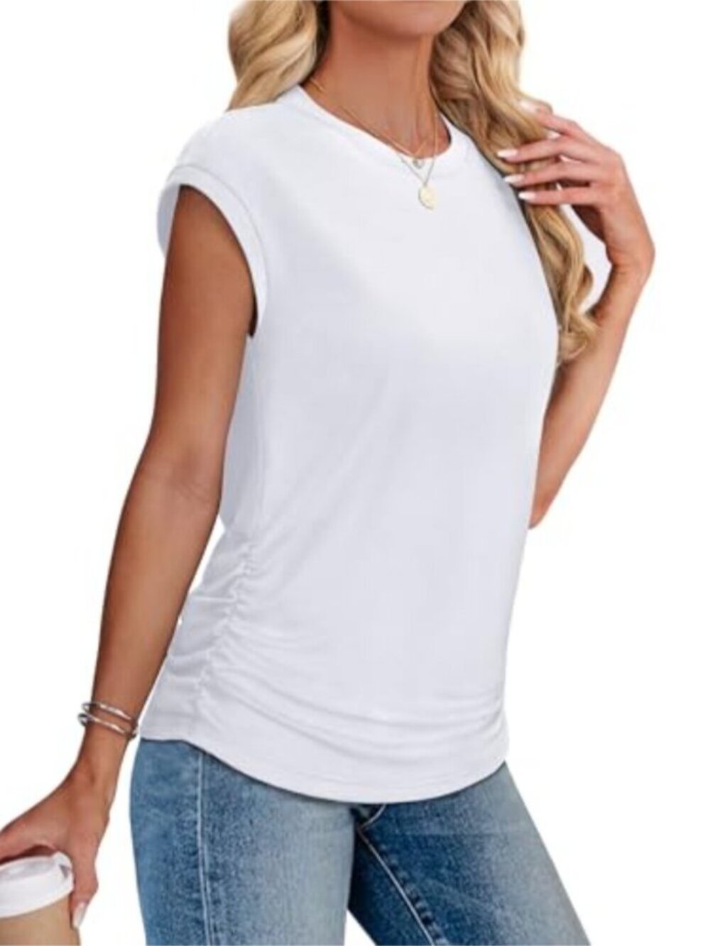 Ruched Cap Sleeve Tee – Trendy Summer Top - Picture 9 of 9